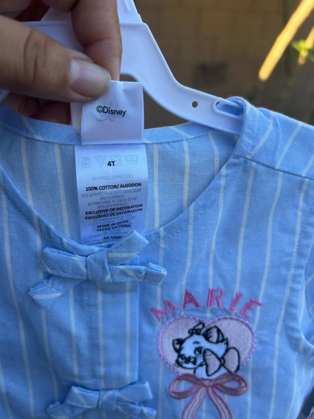 Disney Blue & White Striped Sleeveless Top with Marie Embroidery